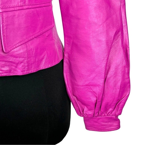 METRO STYLE Y2K HOT PINK LEATHER PUFF SLEEVE TAILORED BARBIE BLAZER JACKET - Picture 13 of 15